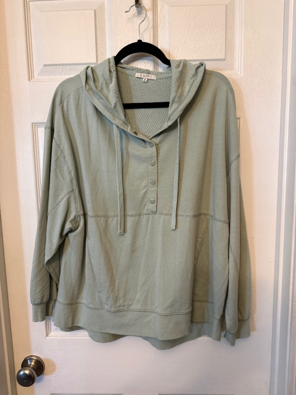 Z SUPPLY Light Green Hoodie with quarter-snap front, Size M